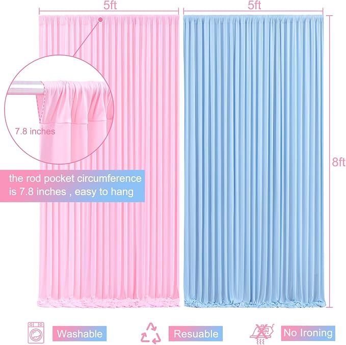 Pink Blue Backdrop Curtains for Gender Reveal Boy or Girl Parties Wrinkle Free Photo Curtains Backdrop Drapes Fabric Decoration for Birthday Party Baby Shower 5ft x 8ft,2 Panels - Image 5