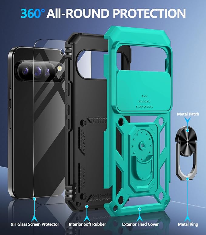 Taisairu for Google Pixel 10 Case/Pixel 10 Pro Case with Screen Protector & Slide Camera Lens Cover,Built-in Ring Stand Protective Phone Case for Pixel 10 Case/Google Pixel 10 Pro Case (Mint Green) - Image 2