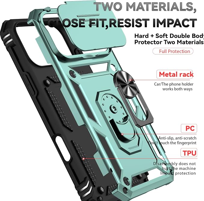 SunStory Phone Case for iPhone 17 Pro Max Case with HD Screen Protector & Slide Camera Cover & Rotated Ring Kickstand, [Military-Grade] Phone Case for iPhone 17 Pro Max, Green - Image 8