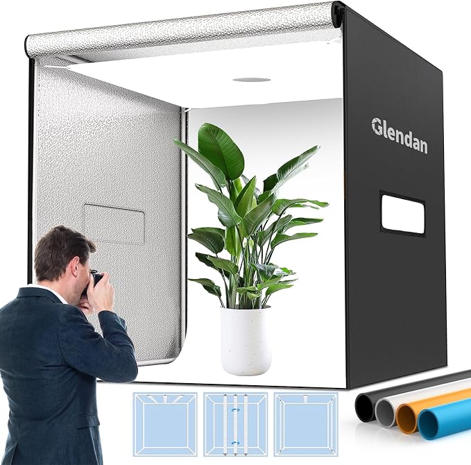 Glendan 40"x40" Light Box Photography, Large Photo Light Box | 3 Light Panels, 594 LED Beads, CRI >95, Professional Photo Booth Shooting Tent Kit with 4 Color Backdrops for Product by Glendan