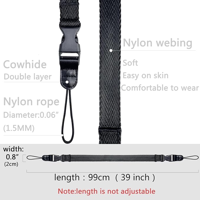 Camera Neck Straps Short,Binocular Strap with Quick Release Buckle,Washable,Black,39 Inch - Image 3