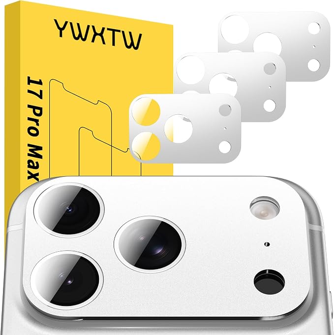YWXTW [0 Bubbles for iPhone 17 Pro Max Camera Protector, Full Coverage Tempered Glass Lens Screen Protector for iPhone 17 Pro Max Accessories, Case Friendly, HD Clear, 3 Pack (Silver) by YWXTW