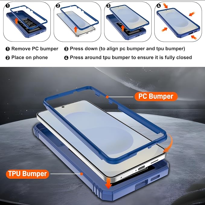 Gritup Fit for Samsung Galaxy S25 Edge Case with Slide Camera Cover | 2 Pcs Screen Protector, Build in 360° Rotating Ring Kickstand, Military Grade Protective Phone Case, Blue - Image 4