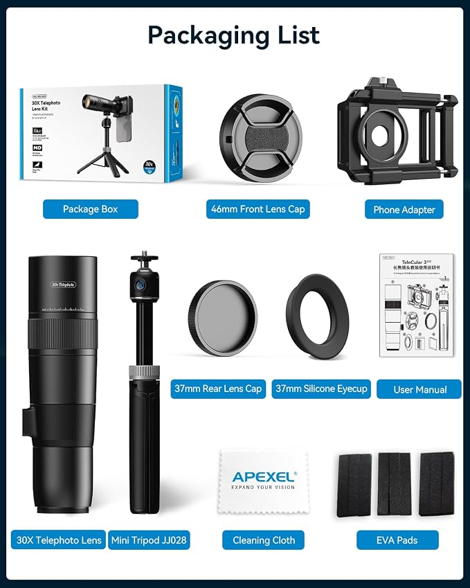 MIAO LAB 30X Telephoto Lens, High Power HD Telephoto Phone Lens with Adjustable Tripod and Universal Phone Clip, Phone Lens Attachment for iPhone & Android - Image 9