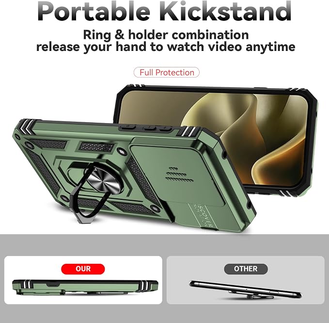 SunStory Compatible with Motorola Moto Edge 2026 Case with HD Screen Protector & Slide Camera Cover & Rotated Ring Kickstand, [Military-Grade] Phone Case for Moto Edge 2026,ArmyGreen - Image 2