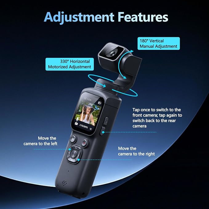 4K Vlogging Camera, Pocket Digital Camera, 330° Rotating Lens | Auto subject framing and WiFi sharing for YouTube, TikTok and travel, includes 16GB card, mini tripod and carrying bag - Image 5