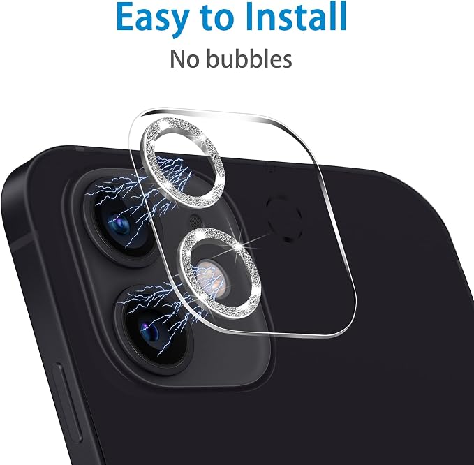 Dengduoduo 3 Pack Tempered Glass Camera Lens Protector for iPhone 12 6.1" Bling Glitter Sparkle, Ultra HD, 9H Hardness, Anti-Scratch, Case Friendly, Easy to Install [No Affect on Night Shots] - Image 6