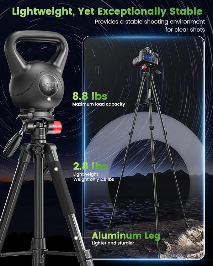 CAMBOFOTO 74"-Camera-Tripod, Porfessional Aluminum Heavy Duty Tripod Stand for Mirrorless Camera/DSLR/Cell Phone/Camcorder, with Holder and Travel Bag | Heavy‐Duty Tripod Stand for DSLR & Mirrorless Cameras/Smartphones/GoPro, with 360° Pan Head/Phone M... - Image 2