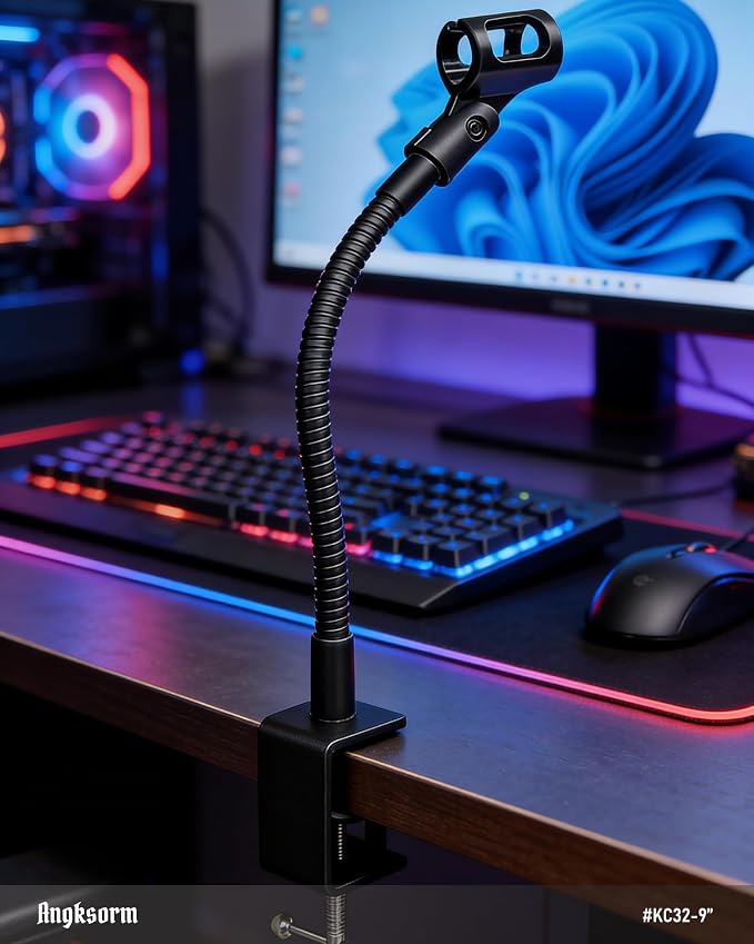 KC32 9-Inch Gooseneck Mic Stand, Heavy-Duty Desk Clamp for Podium | Flexible Arm Microphone Holder, Lectern Mount, 5/8-27 Thread, 3/8-16 Adapter, Mic Clip, Podcast, Pulpit, Studio, 3.5 lb Load - Image 7