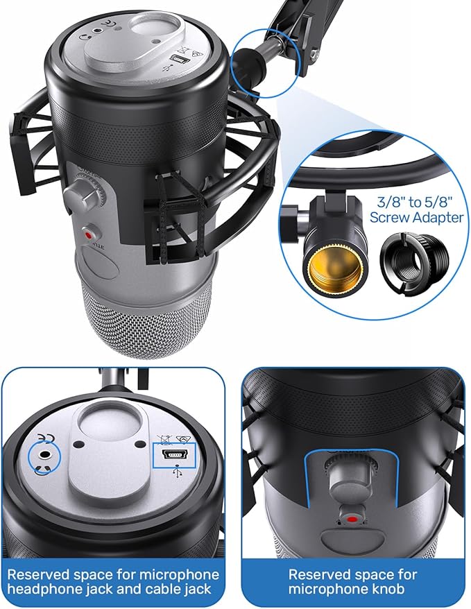 Custom Built Shock Mount with Pop Filter for Blue Yeti Microphones, Black | Metal Outer Ring, Anti-Vibration Suspension for Noise Reduction, Mount Compatible, Professional Studio Use - Image 3