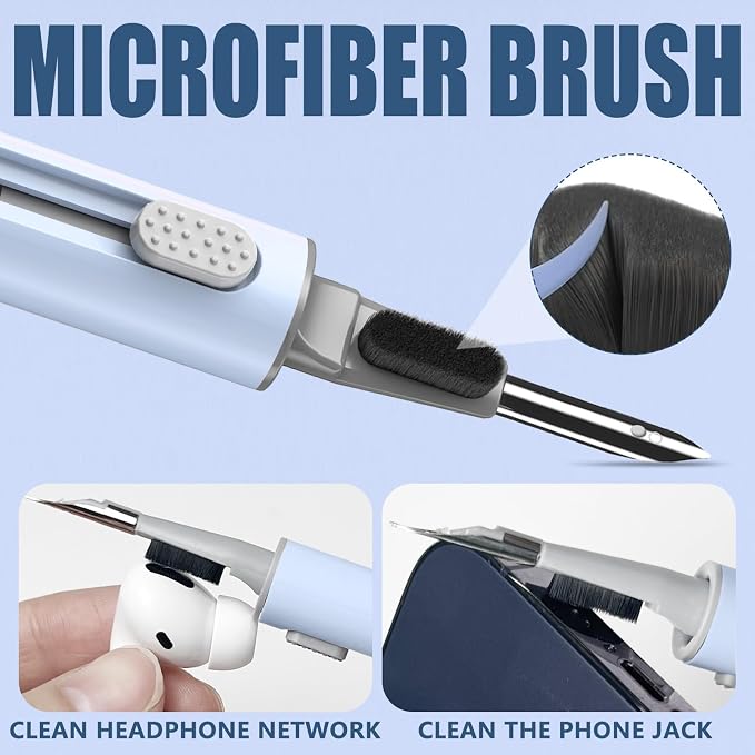 Inesore for AirPod Cleaning Kit, for Phone Earbuds Electronics (Blue) | Metal Tip, High-Density Soft Brush, Flocked Sponge Tip, 3 in 1 Design, Compact & Lightweight, Easy Operation, Easy to Carry - Image 5