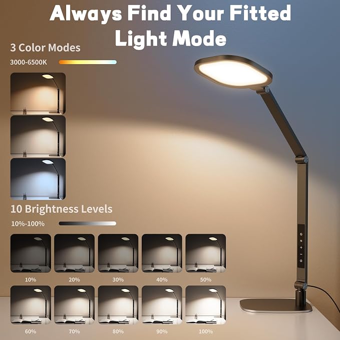 Desk Lamp for Home Office, Tall Computer Ring Light with CRI 97.8 | Eye-Caring Diffused Desktop Light with Memory & Timer Func, 1200LM Zoom Lighting for Video Calls, Conference, Reading,Study - Image 3