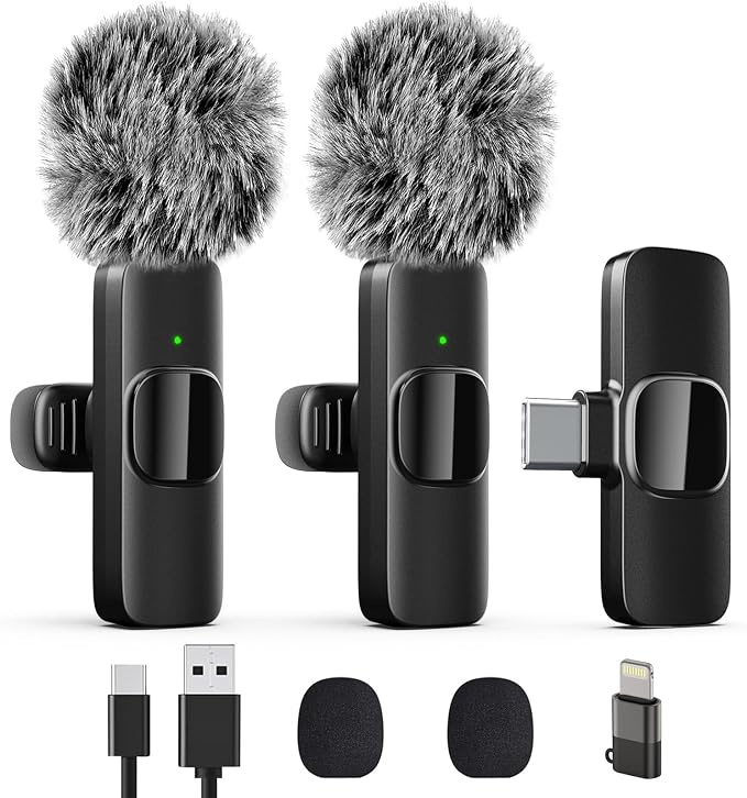 Professional Wireless Lavalier Lapel Microphone for iPhone, iPad, Mini Video Recording Mic for Interview Video Podcast Vlog YouTube & Livestream, Noise Reduction, Plug & Play, 2 Pack (Type-C port) by Unknown