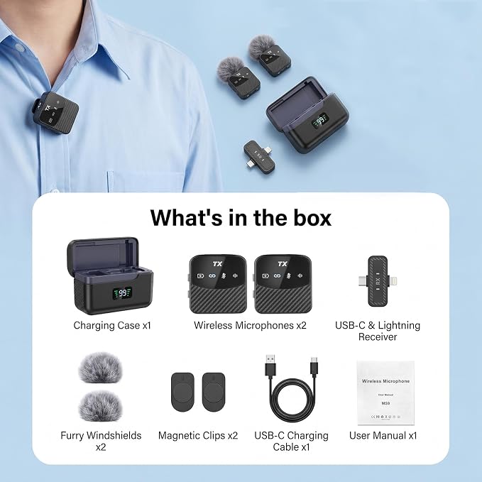 Wireless Lavalier Microphone, Mini Compact Lapel Mic with Magnetic Clip & Charging Case, 25H Long Battery Life, Noise Reduction, Dual Interface for iPhone Android Video Recording Vlogging Podcast - Image 7