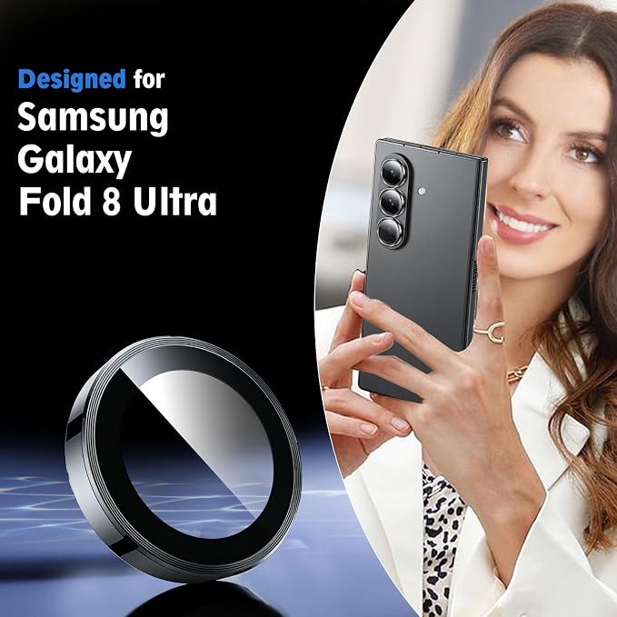 SiHPuoy Camera Lens Protector for Samsung Galaxy Z Fold 8 Ultra, Black | 9H+ Tempered Glass, Military Grade Shatterproof,Anti-Scratch, Case Friendly,HD Metal Camera Cover,Does not Affect Night Shots - Image 2