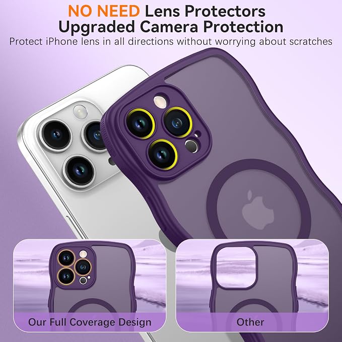 BENTOBEN Magnetic for iPhone 14 Pro Max Case, Cute Wavy [Full Camera Protection][Compatible with MagSafe] Matte Anti-Slip Bumper Women Girls Boys Protective Cover for 14 ProMax 6.7", Deep Purple - Image 3