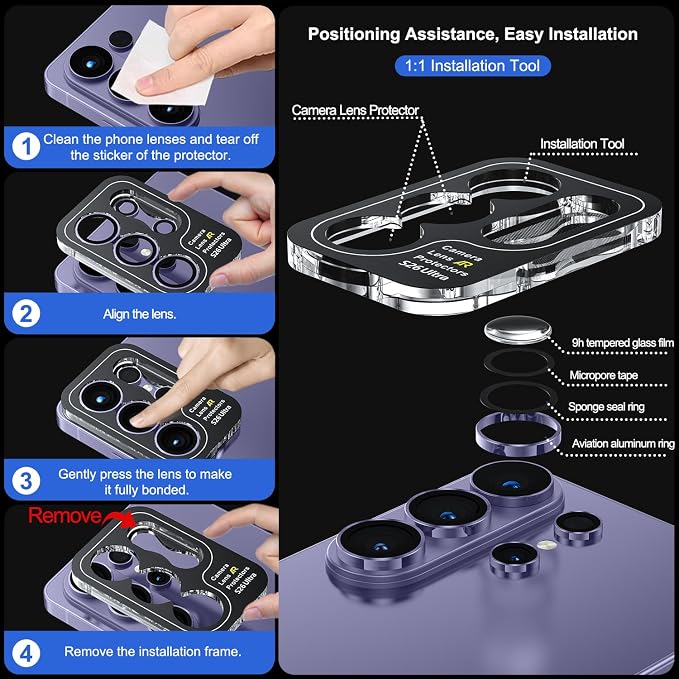 WSKEN for Samsung Galaxy S26 Ultra Camera Lens Protector - Ultra Thin | Case Friendly, 9H Shatterproof Tempered Glass, Anti Scratch Metal Circle, Camera Screen Protector Cover Accessories, Purple - Image 6
