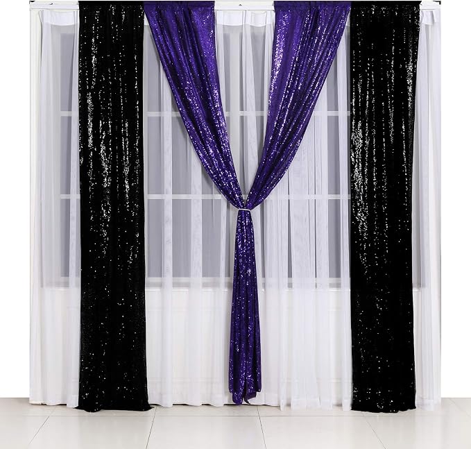 Poise3EHome 2ft x 8ft Purple Sequin Photography Backdrop Curtain 2 Panels for Halloween Party Decoration - Image 6