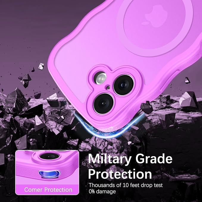 BENTOBEN Magnetic for iPhone 16 Case, Cute Wavy [Full Camera Protection][Compatible with MagSafe] Matte Anti-Slip Bumper Women Girls Boys Protective Cover for iPhone 16 6.1",Berry Purple - Image 6