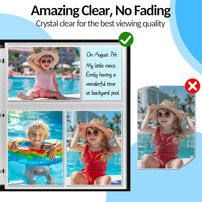 Fabmaker 100 Pack 4x6 Photo Sleeves for 3 Ring Binder, Hold 600 Photos | Clear Plastic Binder Sleeves, Photo Album Refill Pages, Acid Free Archival Page Protector, Binder Inserts for Postcard - Image 6