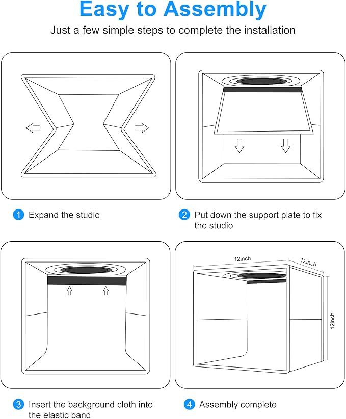 PULUZ Light Box Photography, 12"x12" Professional Dimmable Shooting Tent Kit with CRI >95 White Lighting 120 LEDs Lights + 6 Photo Backdrops for Product Display - Image 6