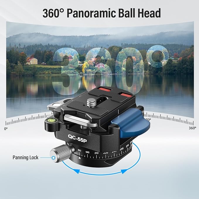SIRUI 55mm Quick Release Plate with 360° Rotating Panoramic Head, Camera Mount Adapter with 1/4" and 3/8" Thread, Quick-Release Attach Plate for Tripod Monopod DSLR Stabilizer, QC-55P - Image 3