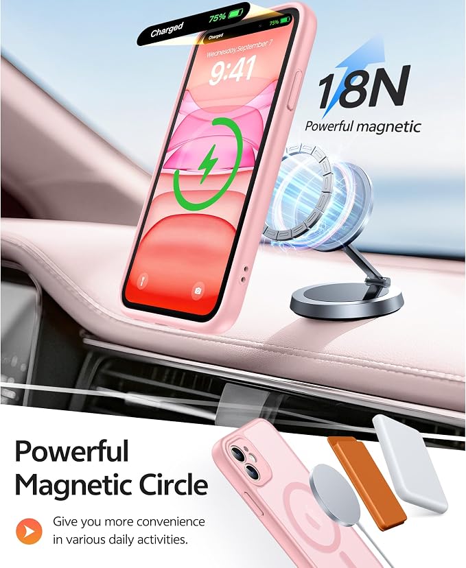 FNTCASE for iPhone 11 Phone Case, Fit for Magsafe, Full Camera Protection | Translucent Matte Back, Strong Magnetic Charging,14FT Military Grade Drop-proof, Anti Slip,Light Pink - Image 3