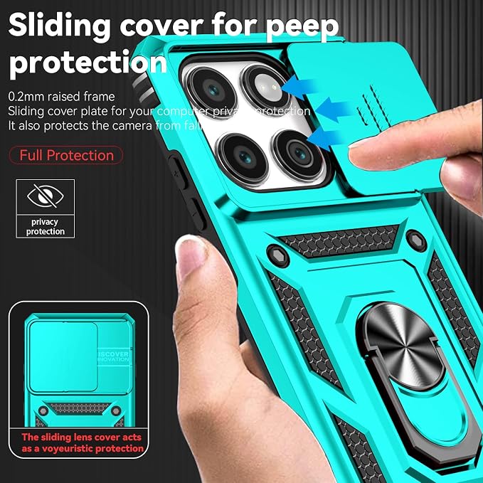 SunStory Compatible with Motorola Moto Edge 2025 Case with HD Screen Protector & Slide Camera Cover & Rotated Ring Kickstand, [Military-Grade] Phone Case for (Teal, Moto Edge 2025) - Image 3