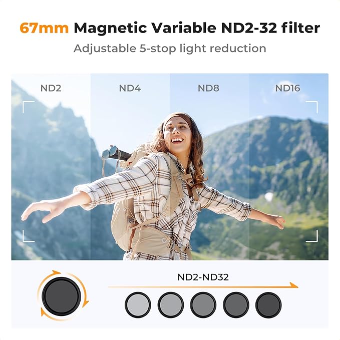 K&F CONCEPT Clip On 67mm Variable ND2-32 Magnetic Phone Lens Filter Kit | Magnetic Adapter Ring/Cold Shoe/Locking Knob, Neutral Density Filter Compatible with iPhone 16 15 Pro Max 14 13, FA303 - Image 3
