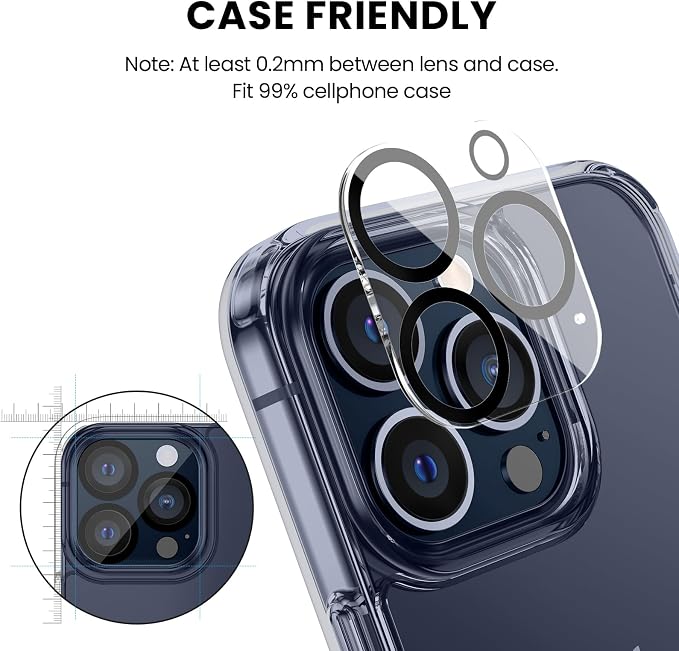 Tensea 3Pcs for iPhone 15 Pro / 15 Pro Max Camera Lens Protector | Tempered Glass Film Lens Cover Screen Protector, HD Clear, Full Edge to Edge, Case Friendly for iPhone 15 Pro/15 ProMax - Image 5