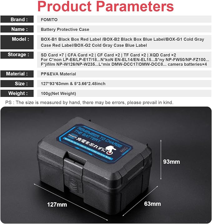 FOMITO Camera Battery Case & Memory Card Organizer - Holds 7 SD Cards 2 CFast 2 CF 2 Micro SD 2 XQD - Water-Resistant Shockproof Hard Shell Storage Box (Black Red) - Image 5