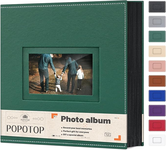 Popotop 4x6 Photo Album Holds 800 Pictures, Vegan Leather Hardcover | 800-Photos Capacity, Clear Slip-In Pockets, Extra-Large Collection Format, Front Photo Window, Gifts for Family Wedding Baby by Popotop