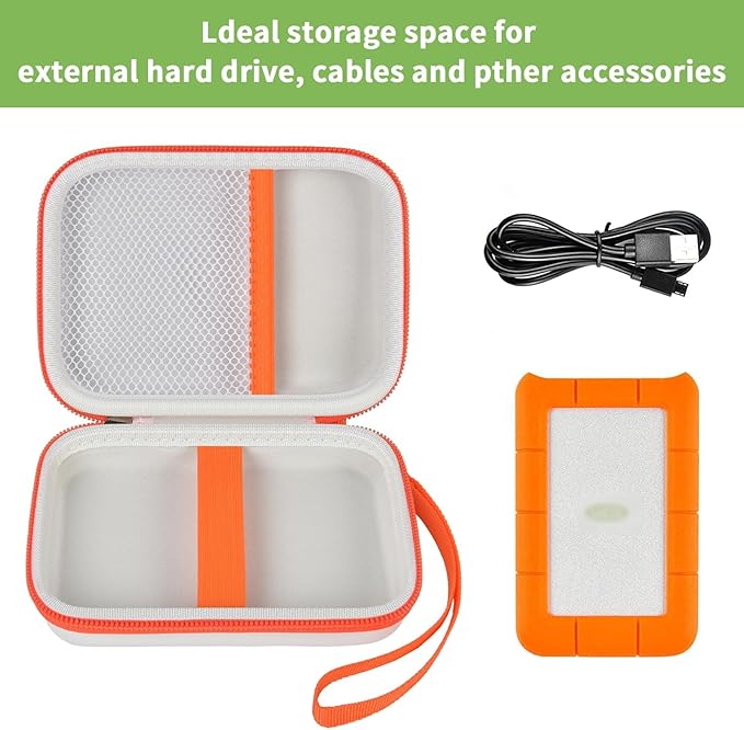 ALKOO Case for LaCie Rugged Mini 1TB/2TB/4TB/5TB External Hard Drive | Portable HDD Holder, Cable Pocket, SD Card Storage, for Photographers, Creators, Students, Office, Travel, Case Only, White - Image 2
