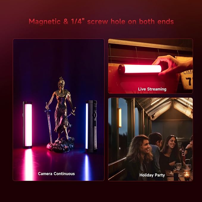 PHOTOOLEX 360°RGB Tube Light, LED Video Light Wand, Magnetic Light Stick | 2500K-9900K/360° Full Color/CRI 96+/2600mAh/Rechargeable/Handheld, Photography Light Bar for TikTok YouTube - Image 4