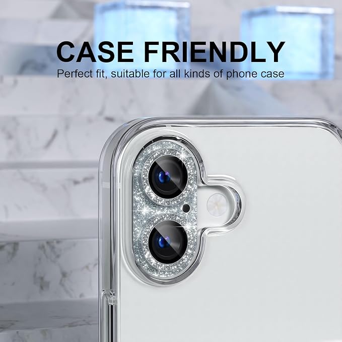 Choiche for iPhone 16 /iPhone 16 Plus Camera Lens Protector, Glitter-Silver | Bling Metal Camera Cover with 9H Tempered Glass Lens Screen Protector Accessories, Strong Adsorption, Case-Friendly - Image 4