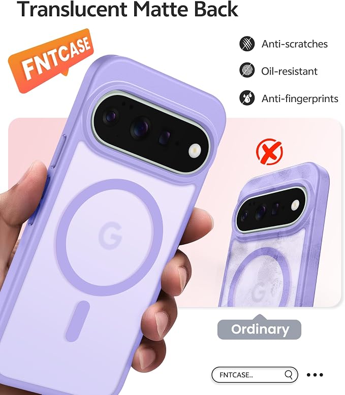 FNTCASE for Google Pixel 11 Pro XL Case, Fit for Magsafe, Screen Protector | Translucent Matte Magnetic Back, 14FT Military Grade Drop Protection, Shockproof Protective Phone Cover, Light Purple - Image 7