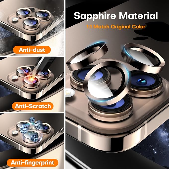 Camera Lens Protector for iPhone 16 Pro Max/16 Pro- Desert Titanium | 9H Tempered Glass, Metal Individual Camera Cover, Accessories, Anti-drop, Case Friendly, HD Clear, Anti-Scratch - Image 2