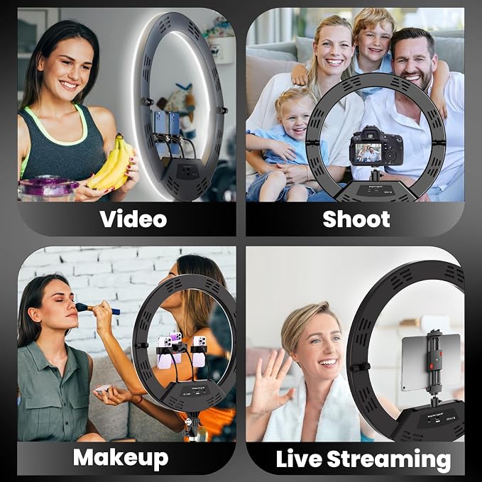 18" Foldable Ring Light with Stand for iPhone ipad Camera, 75" Tripod with Wheels 38W 6500K LED Display/Remote/2 USB Ports Large Big Ringlight Rolling for YouTube Facebook TikTok Live Video Recording - Image 2
