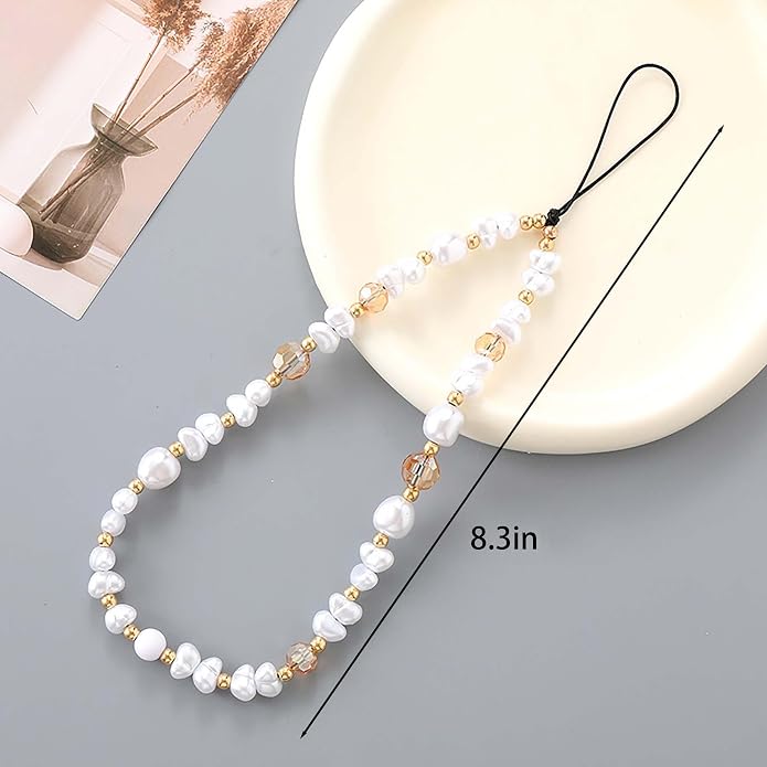 Beaded Phone Charm Lanyard Strap Girly Style Fixed Beads Pearl Lanyards - Image 4