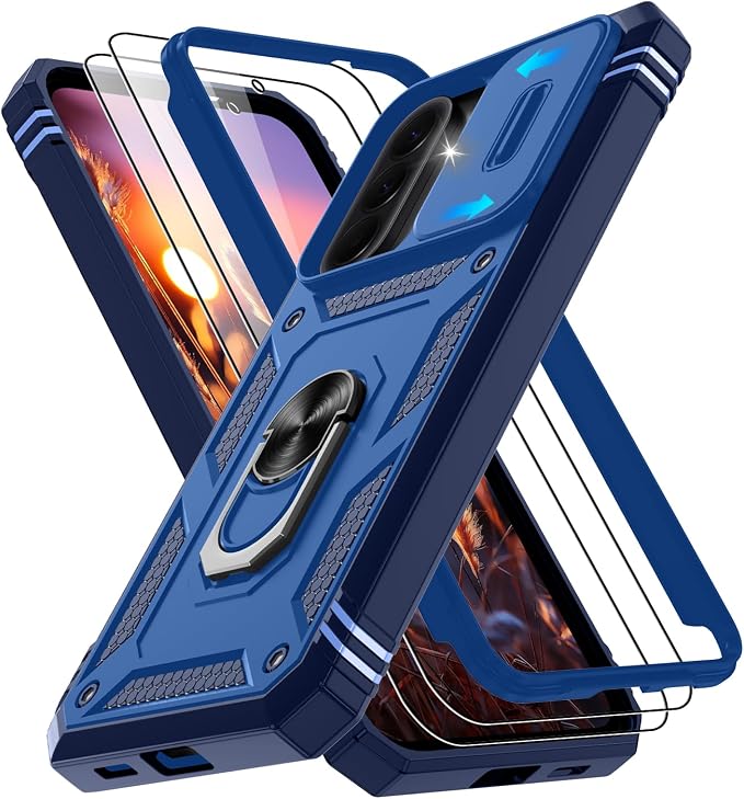 Gritup for Samsung Galaxy A57 5G Phone Case with Camera Cover | 2*Screen Protector & 360° Rotating Ring Kickstand, Military Grade Protective Cover para Samsung A 57, Blue by Gritup