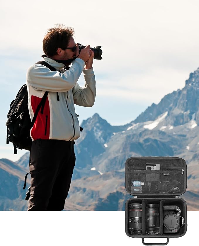 RAIACE Hard Carrying Case Compatible with Canon EOS Rebel T7/ T100/ T6/ R100/ R50/ R5/ R7/ R8, for Sony, for Nikon Camera. Large Capacity Camera Bag for Lens, Cables, Cards and Accessories. - Black - Image 8