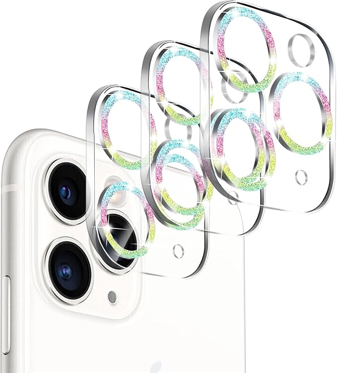 3 Pack Dengduoduo Tempered Glass Camera Lens Protector for iPhone 11 Pro 5.8" & iPhone 11 Pro Max 6.5", Bling Sparkle, Ultra HD, 9H Hardness, Anti-Scratch, Case Friendly, Easy to Install [No Affect on Night Shots] by Dengduoduo