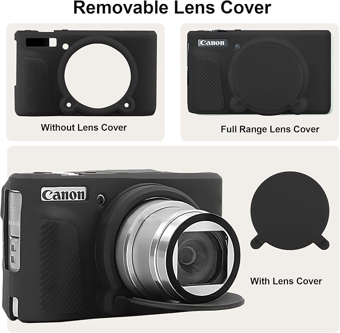 BOVKE Silicone Camera Case for Canon PowerShot SX740 / SX730 Digital Camera, SX740 HS Soft Protective Case Cover Rubber Camera Slim Fit Sleeve with Removable Lens Cover, Black - Image 5