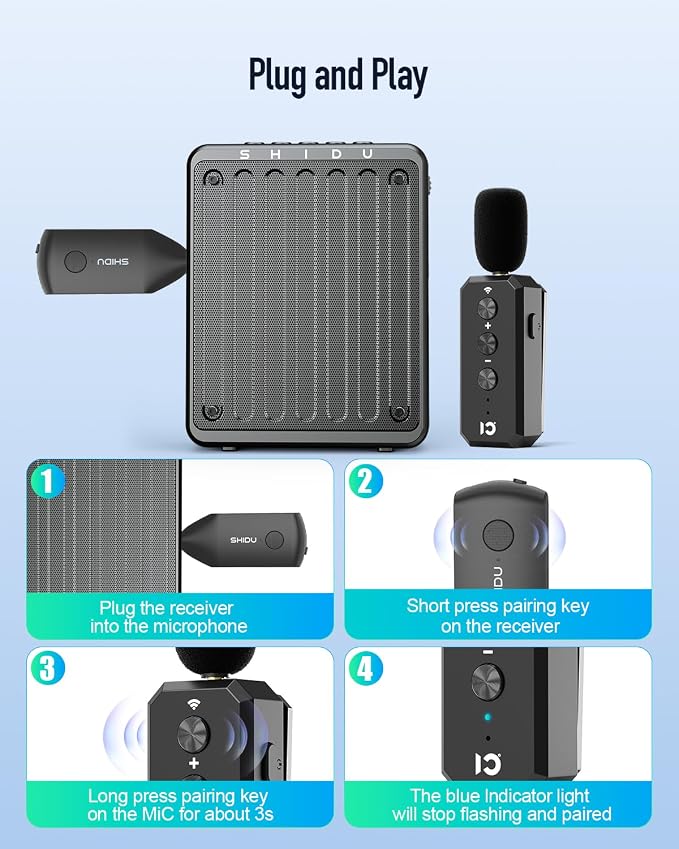 SHIDU Wireless Lavalier Microphone 2.4G with 3.5MM Plug for Voice Amplifier | UHF Mic Speaker System for Teaching, 480mAh Batteries USB-C Charging, for Speaking Tour Guides Fitness Instructor - Image 4