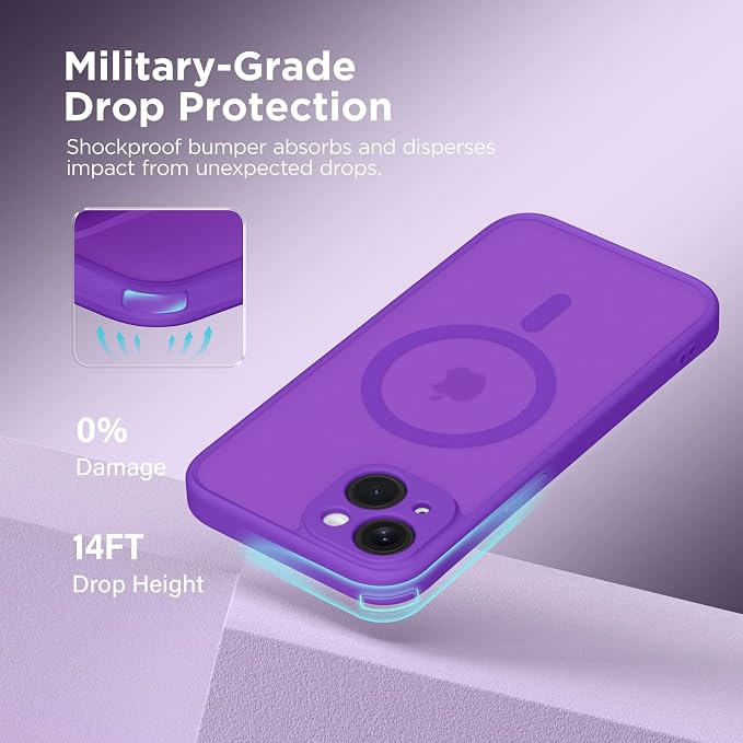 CAPRARO for iPhone 14 Case, Compatible with MagSafe | Upgraded [Full Camera Protection] Shockproof Protective Slim Translucent Matte Magnetic Phone Case 6.1'', Neon Purple - Image 5