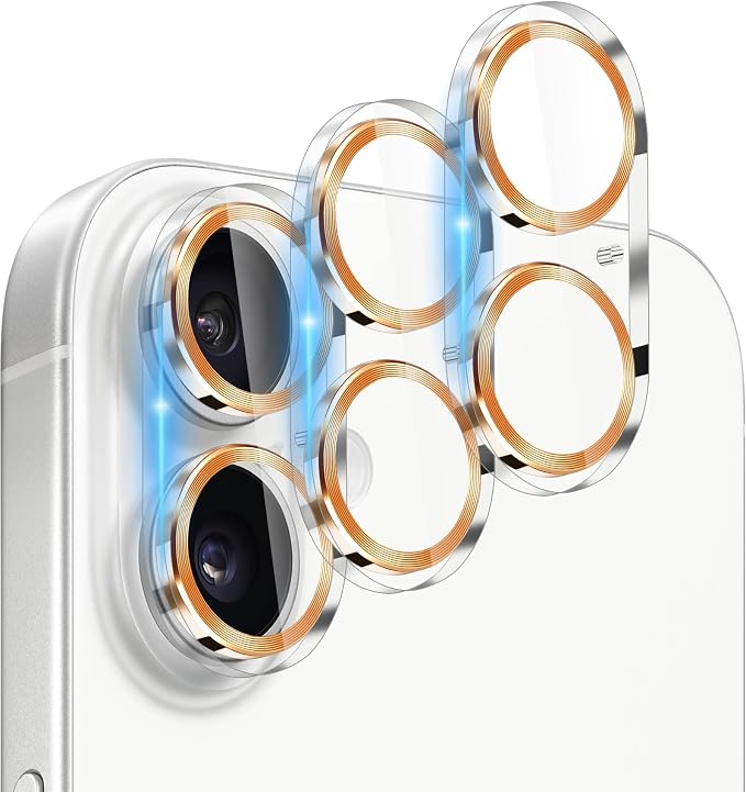 Dengduoduo 3 Pack Camera Lens Protector for iPhone 17, Tempered Glass, Ultra HD, 9H Hardness, Anti-Scratch, Case Friendly,[No Affect on Night Shots], Orange by Dengduoduo