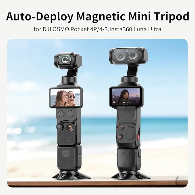 VRIG Magnetic Mini Tripod for DJI OSMO Pocket 4P/4/3 & Insta360 Luna Ultra | Auto-Deploy Aluminum Small Desktop Camera Stand with 1/4" Screw for Insta360 X6/X5/X4,Travel Vlog Action Camera Accessories - Image 2