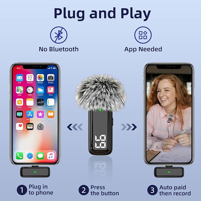 NPTCL Wireless Microphone for iPhone 17/16/15 PC Laptop Computer Android | Noise Canceling, 24H Charging Case, LED Charge Display, Mini Clip Mic for Video Recording Vlog Podcast Youtube, USB & USB C - Image 5