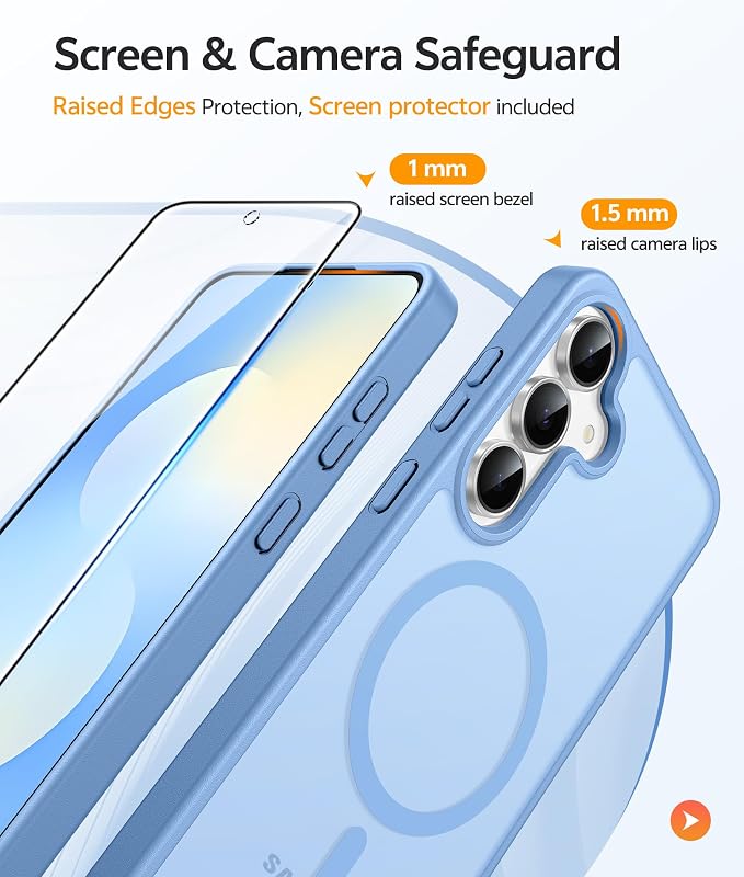 FNTCASE for Samsung Galaxy S25 FE Case, Fit for Magsafe, Screen Protector | Translucent Matte Magnetic Back, 14FT Military Grade Drop Protection, Slim Shockproof Protective Phone Cover, Light Blue - Image 4