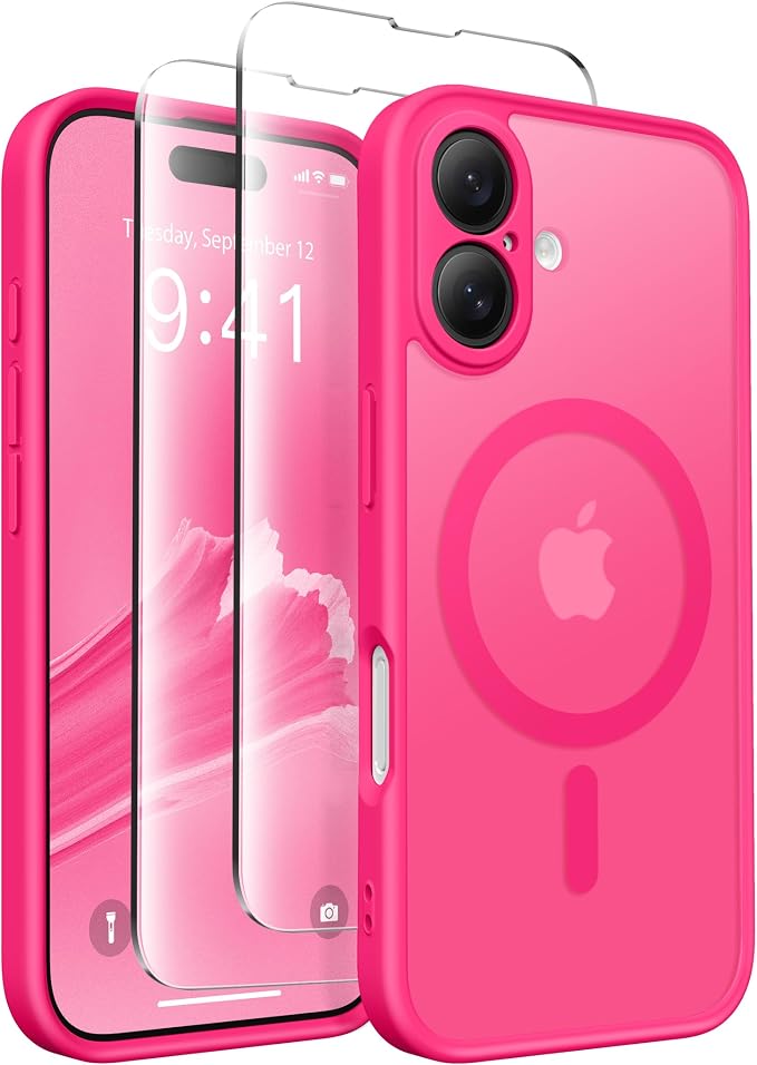 CAPRARO for iPhone 16 Case, Compatible with MagSafe Hot Pink | Upgraded [Full Camera Protection] Protective Translucent Matte Women Girl Magnetic Phone Case Cover, Hot Pink by CAPRARO